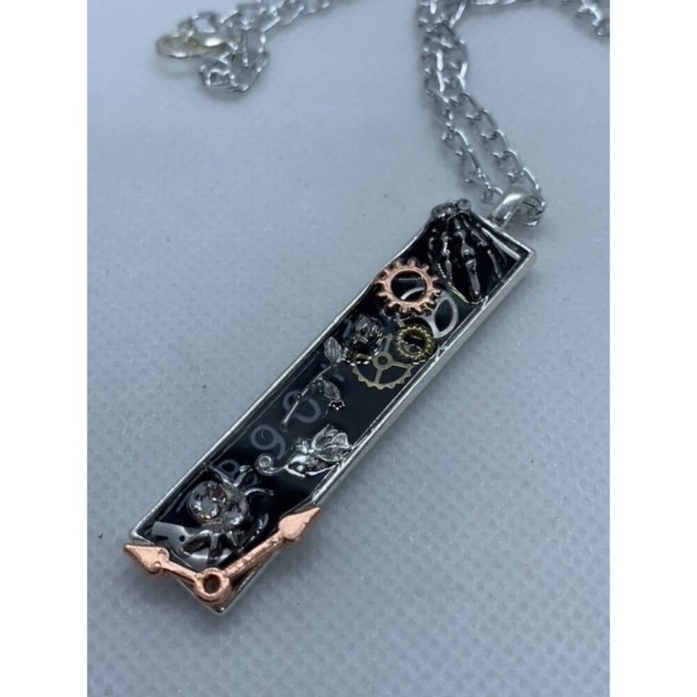 Spider and Skeleton Hand with Roses Steampunk Necklace Halloween